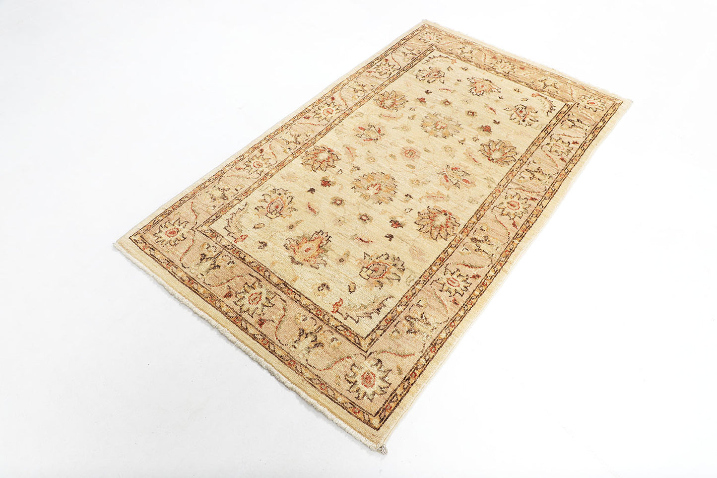 Hand-Knotted Oushak Carpet 3' X 5'.1" Traditional, Ivory Fine Wool Accent Rug 3x5