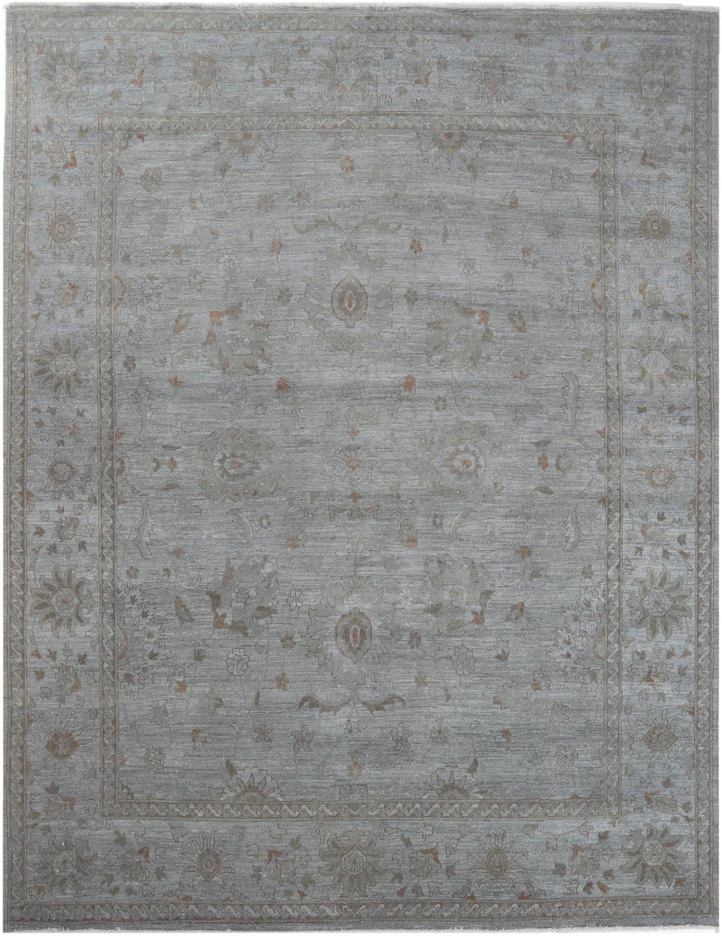 Hand-Knotted Oushak Carpet 9'.1" X 11'.6" Traditional, Grey Fine Wool Area Rug 9x12