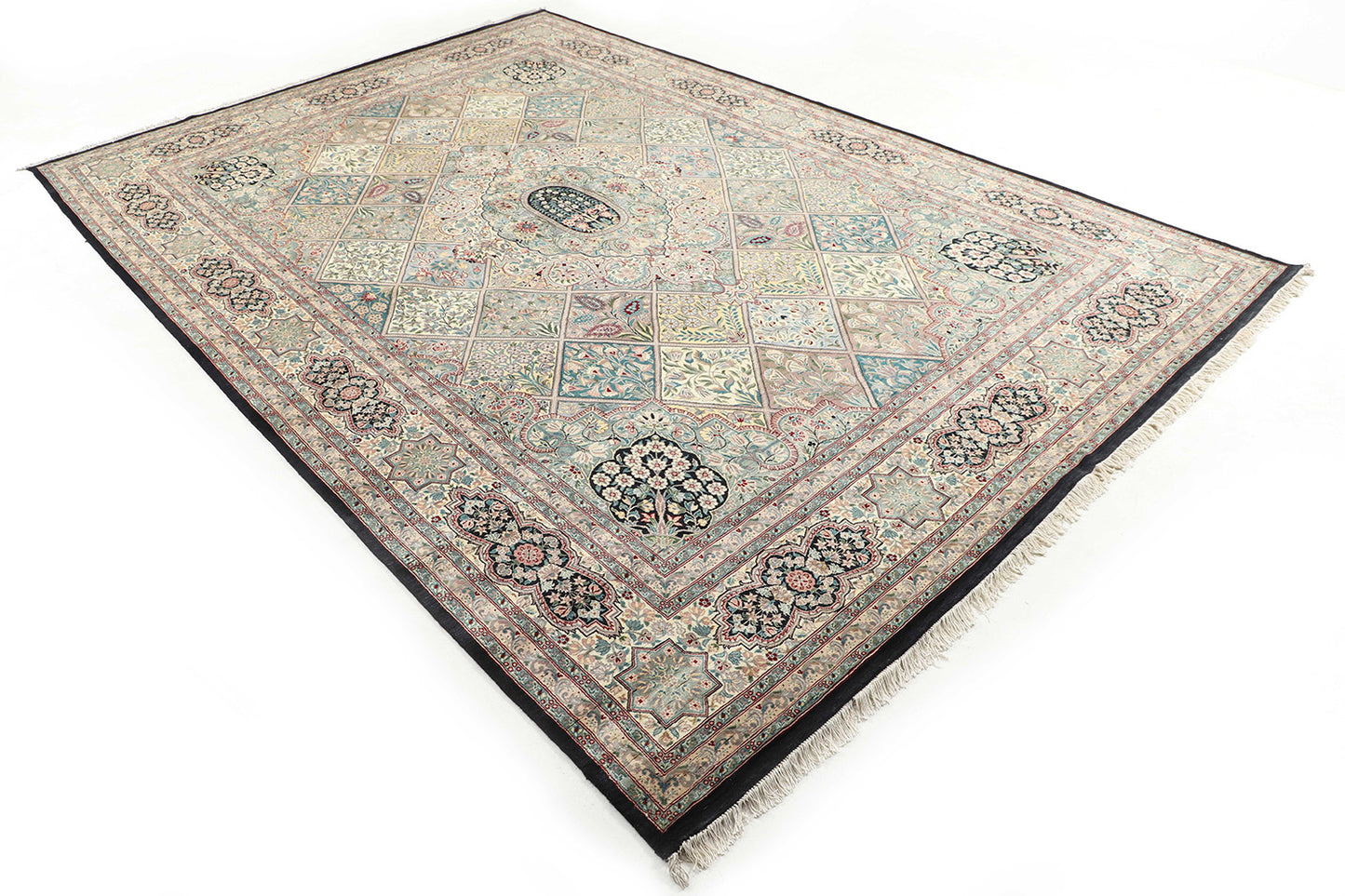 Hand-Knotted Lahore Carpet 9'.10" X 14'.2" Oriental, Black Fine Wool Area Rug 10x14