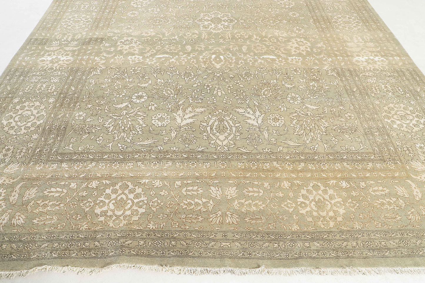 Hand-Knotted Oushak Carpet 9'.1" X 12' Traditional, L/Green Fine Wool Area Rug 9x12