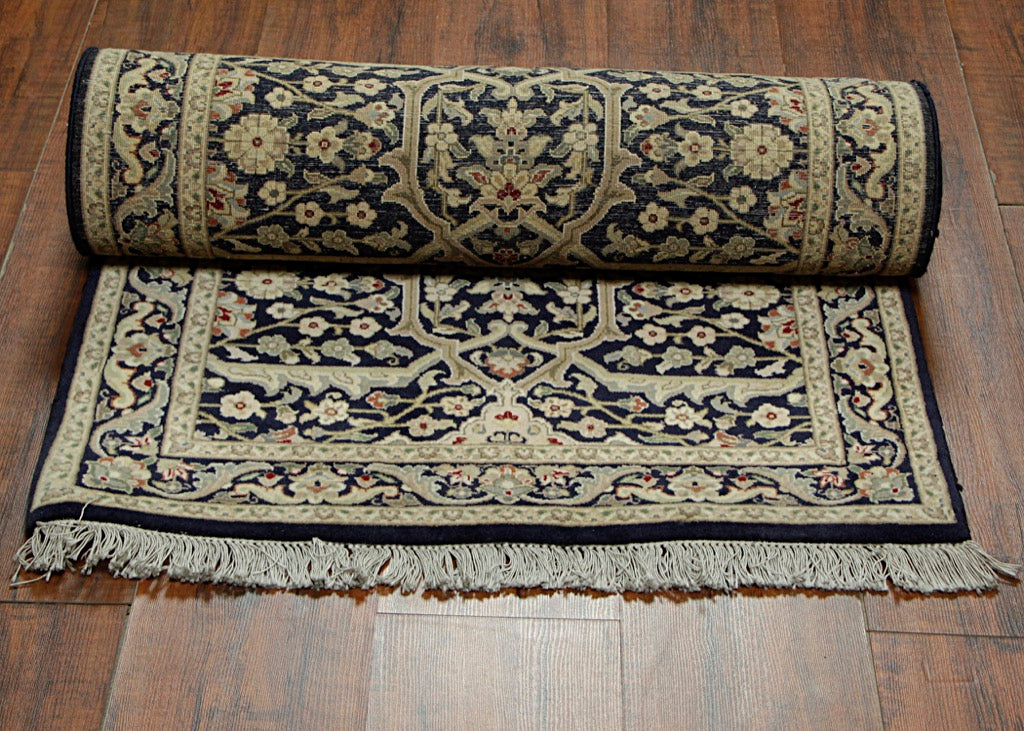 2.5X16 Hand-Knotted Lahore Carpet Oriental Black Fine Wool Runner Rug D40590