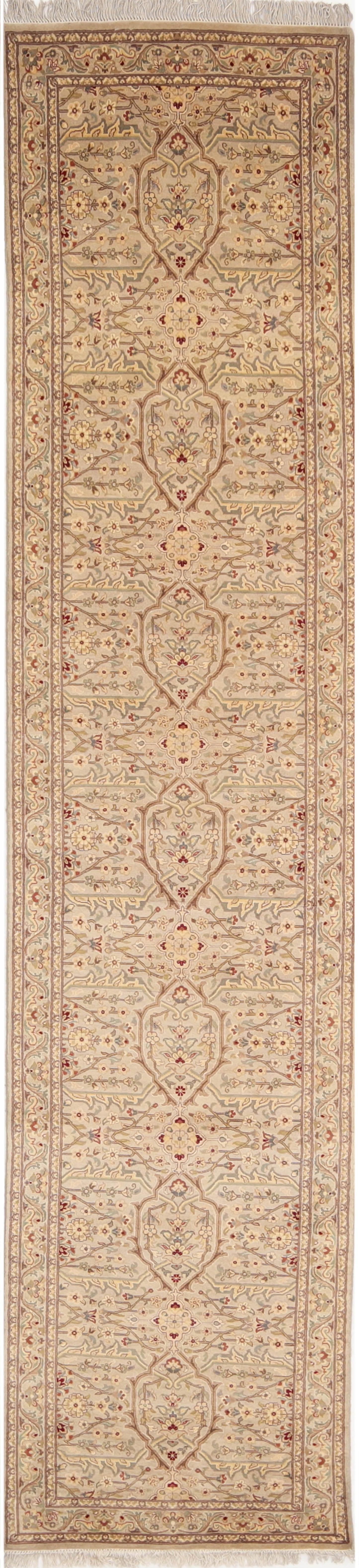 Hand-Knotted Lahore Carpet 2'.6" X 12' Oriental, Bone Fine Wool Runner Rug 2.5x12