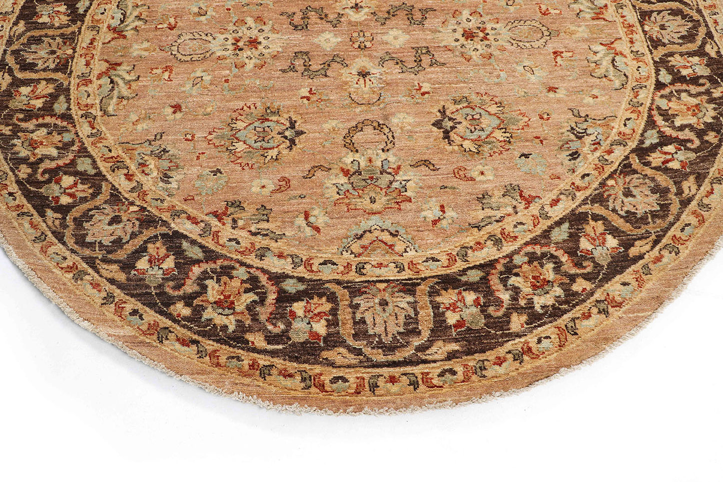 Hand-Knotted Oushak Carpet 6'.1" X 5'.11" Traditional, Camel Fine Wool Round Rug 6x6