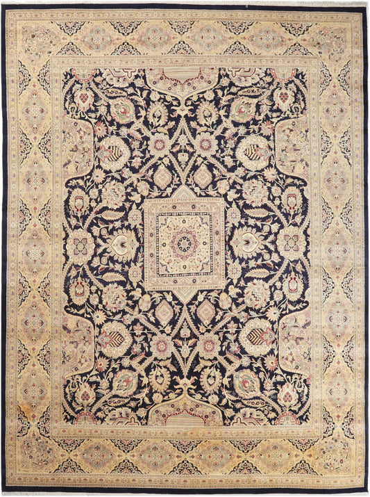Hand-Knotted Lahore Carpet 9' X 12'.1" Oriental, Blue Fine Wool Area Rug 9x12