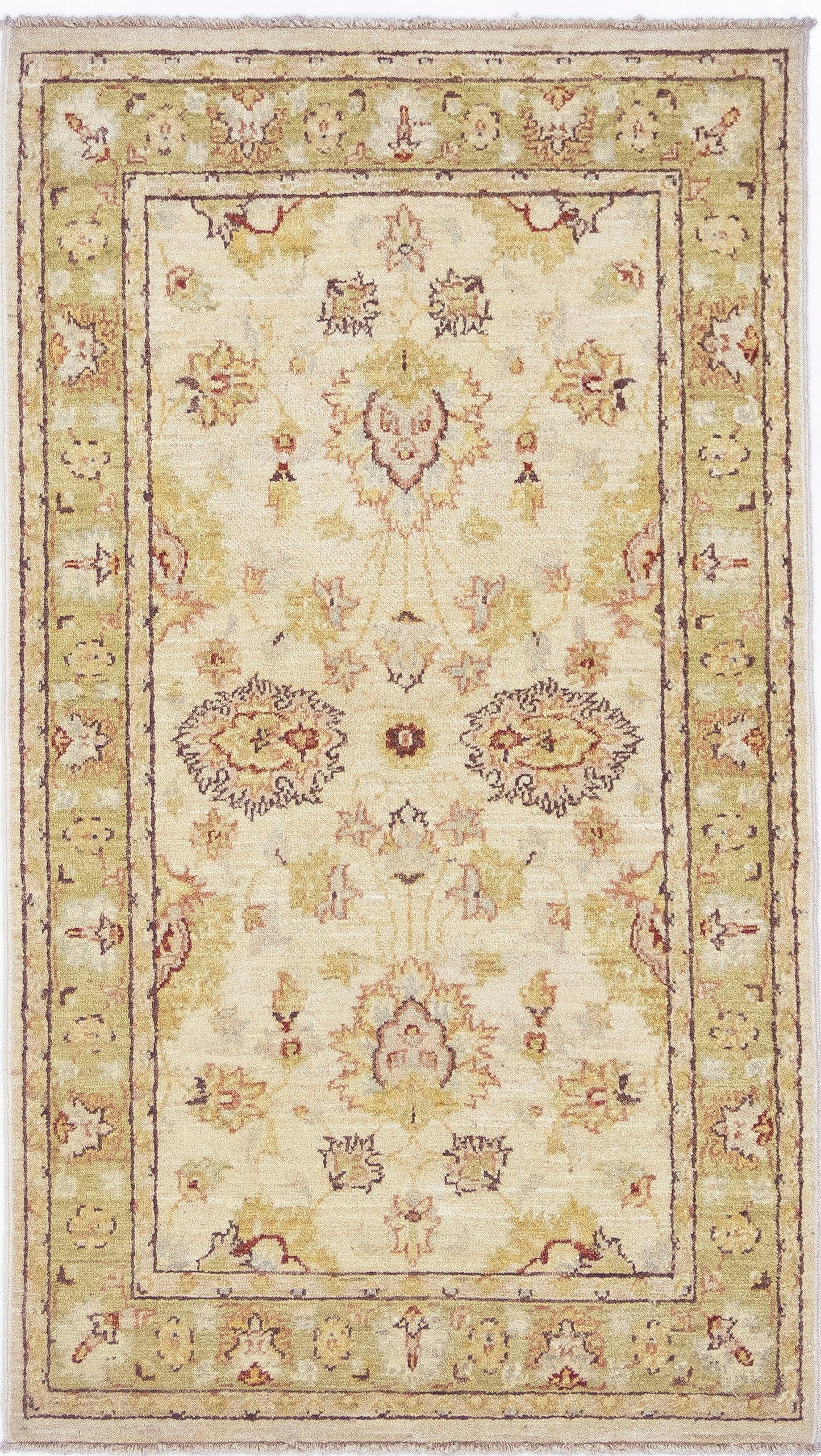 Hand-Knotted Oushak Carpet 3' X 5'.3" Traditional, Ivory Fine Wool Accent Rug 3x5