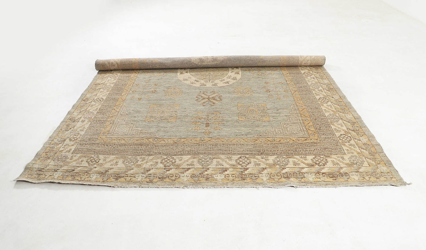 Hand-Knotted Khotan Tibet Carpet 9' X 11'.9" Oriental, Grey Fine Wool Area Rug 9x12
