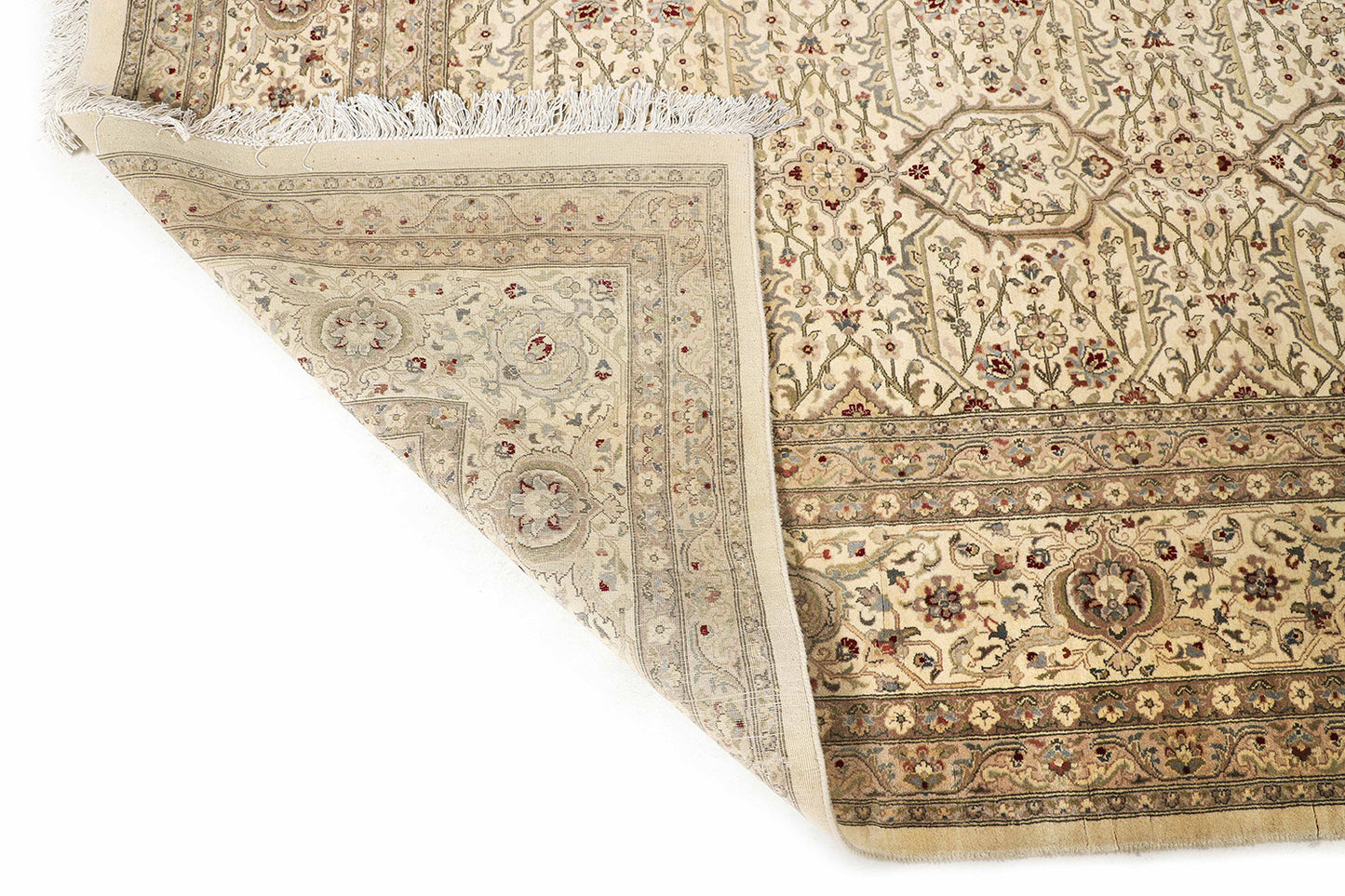 Hand-Knotted Lahore Carpet 9'.2" X 11'.10" Oriental, Ivory Fine Wool Area Rug 9x12