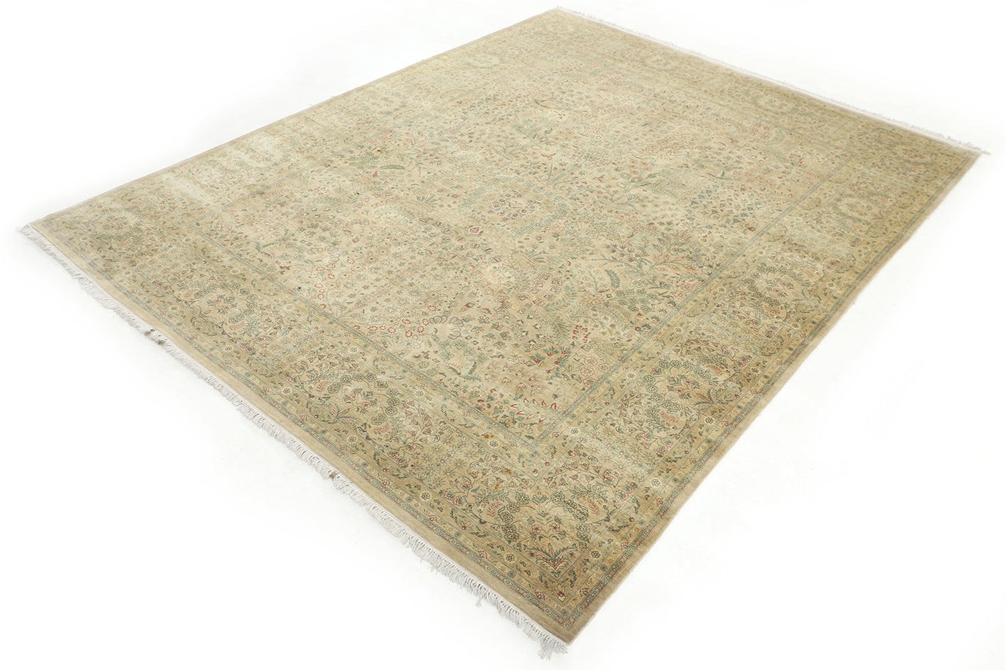 Hand-Knotted Lahore Carpet 7'.11" X 10'.2" Oriental, Beige Fine Wool Area Rug 8x10