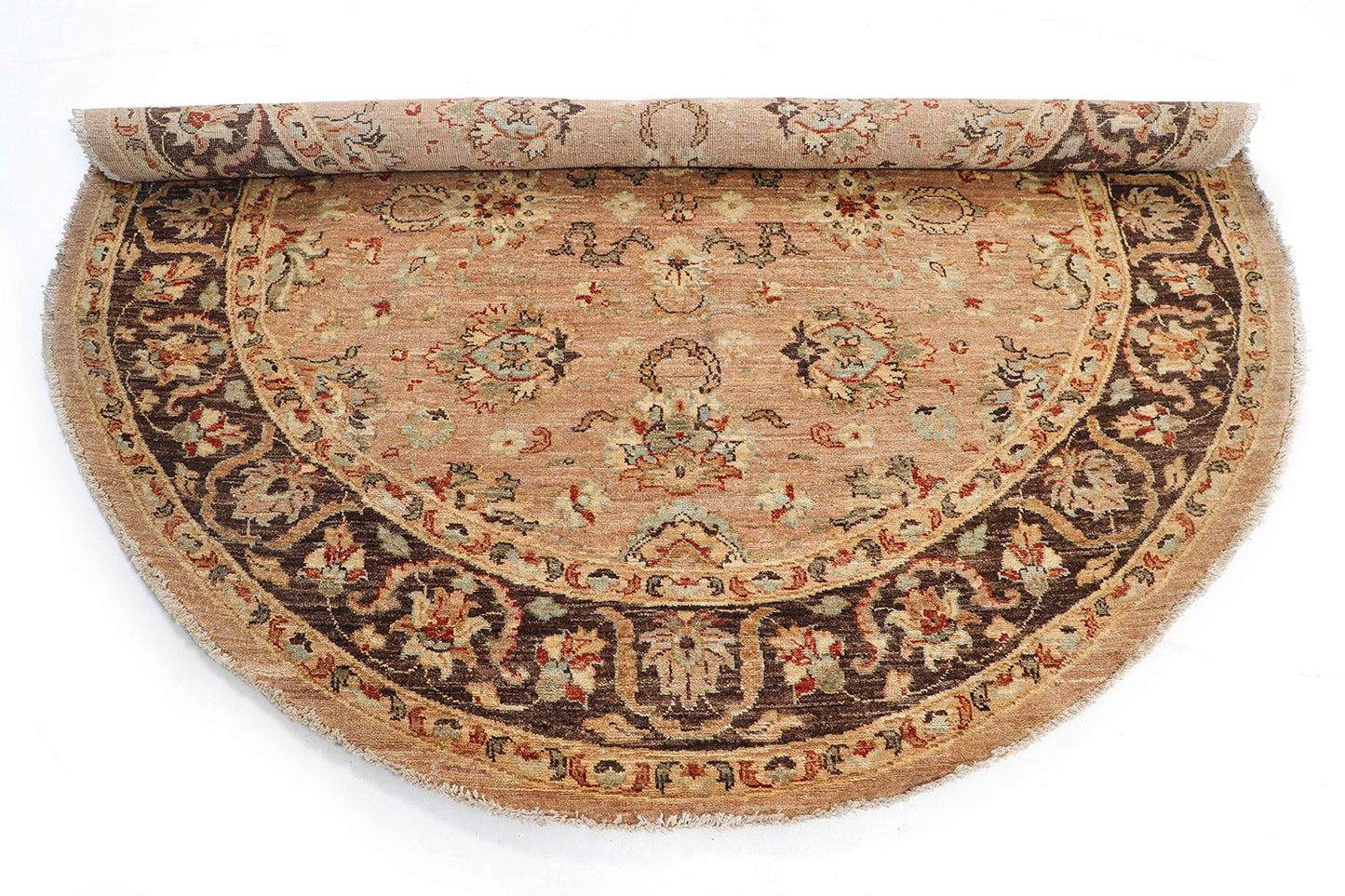 Hand-Knotted Oushak Carpet 6'.1" X 5'.11" Traditional, Camel Fine Wool Round Rug 6x6