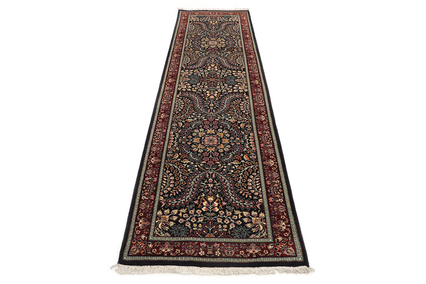 Hand-Knotted Lahore Carpet 2'.7" X 9'.10" Oriental, Blue Fine Wool Runner Rug 2.5x10