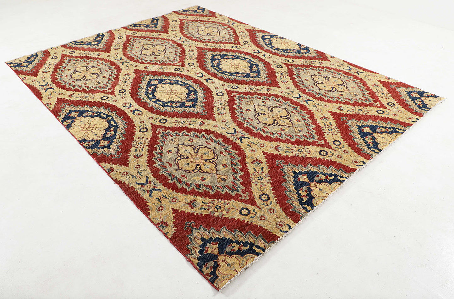 Hand-Knotted Ariana Carpet 9'.1" X 11'.9" Traditional, Red Fine Wool Area Rug 9x12 D56139