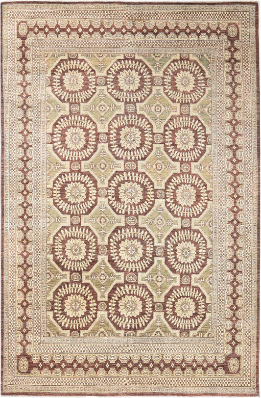 Hand-Knotted Khotan Tibet Carpet 8'.2" X 12'.2" Oriental, Brown Fine Wool Area Rug 9x12