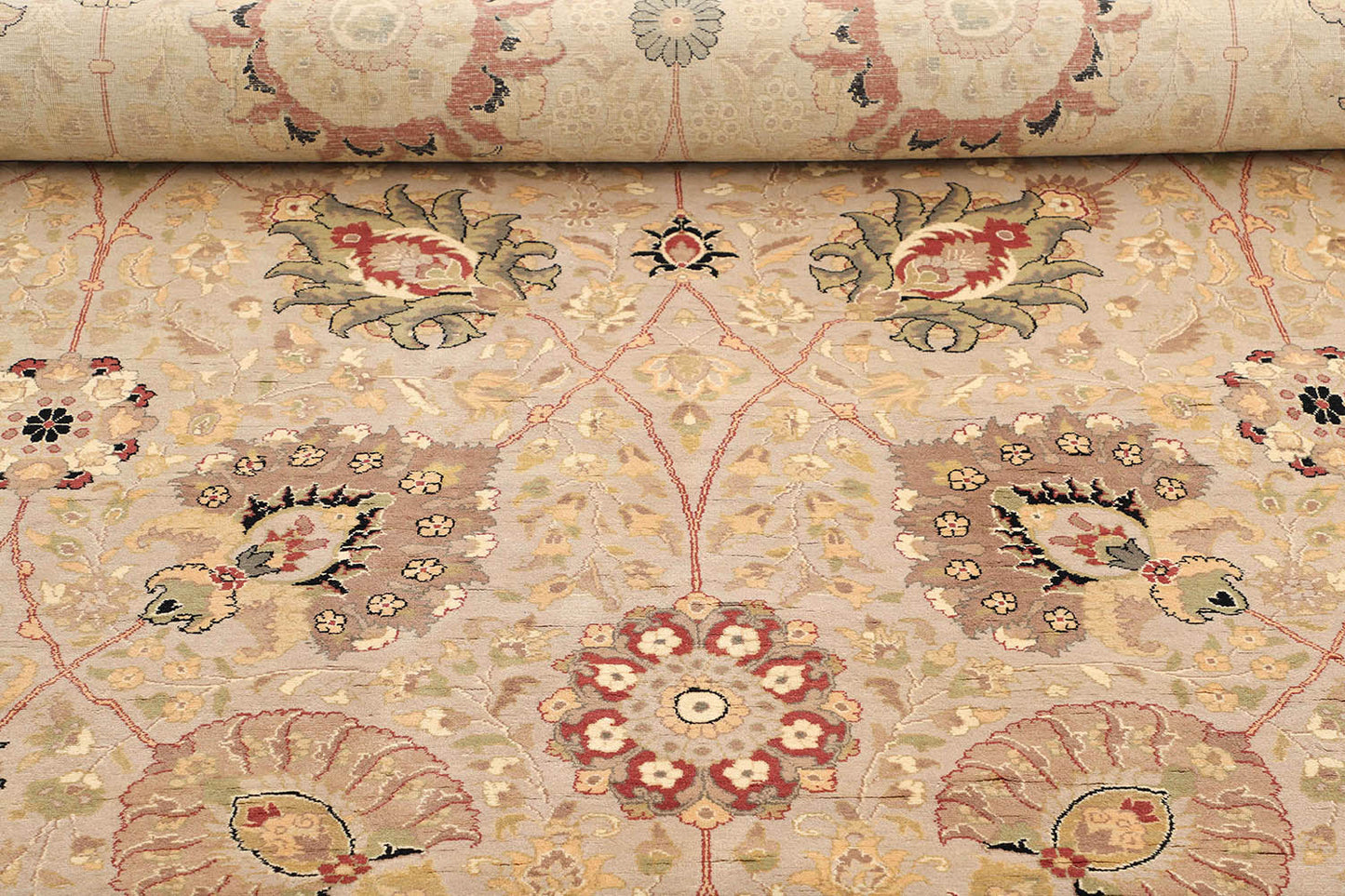 Hand-Knotted Lahore Carpet 12' X 14'.10" Oriental, Bone Fine Wool Area Rug 12x15