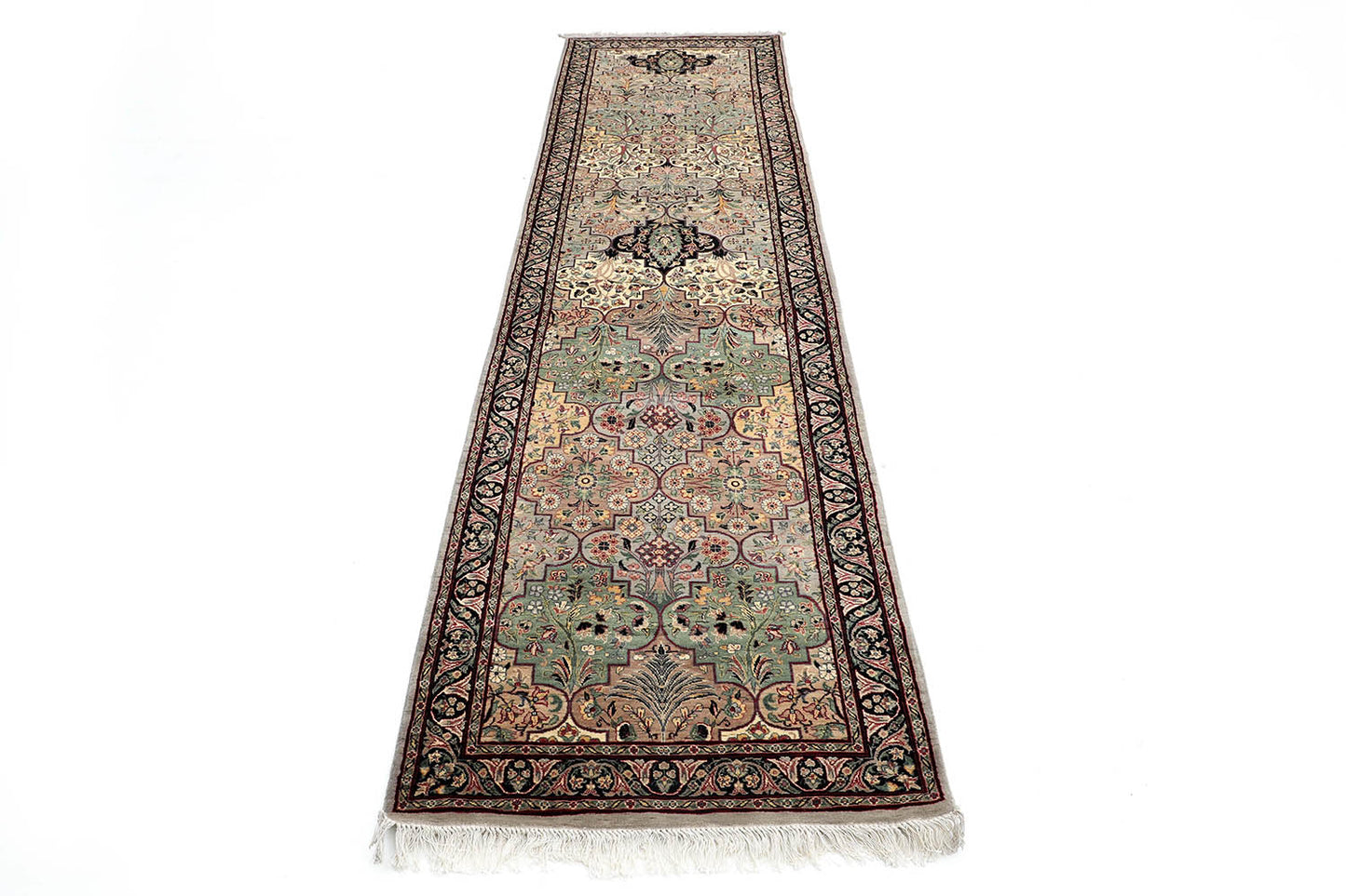 Hand-Knotted Lahore Carpet 2'.6" X 9'.10" Oriental, Grey Fine Wool Runner Rug 2.5x10