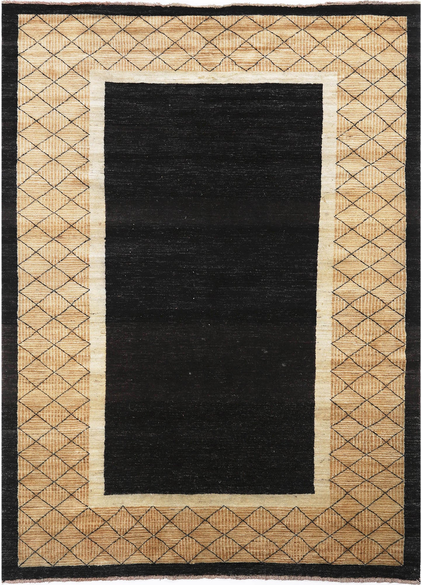 Hand-Knotted Gabbeh Carpet 6'.3" X 8'.6" Tribal, Black Fine Wool Area Rug 6x9