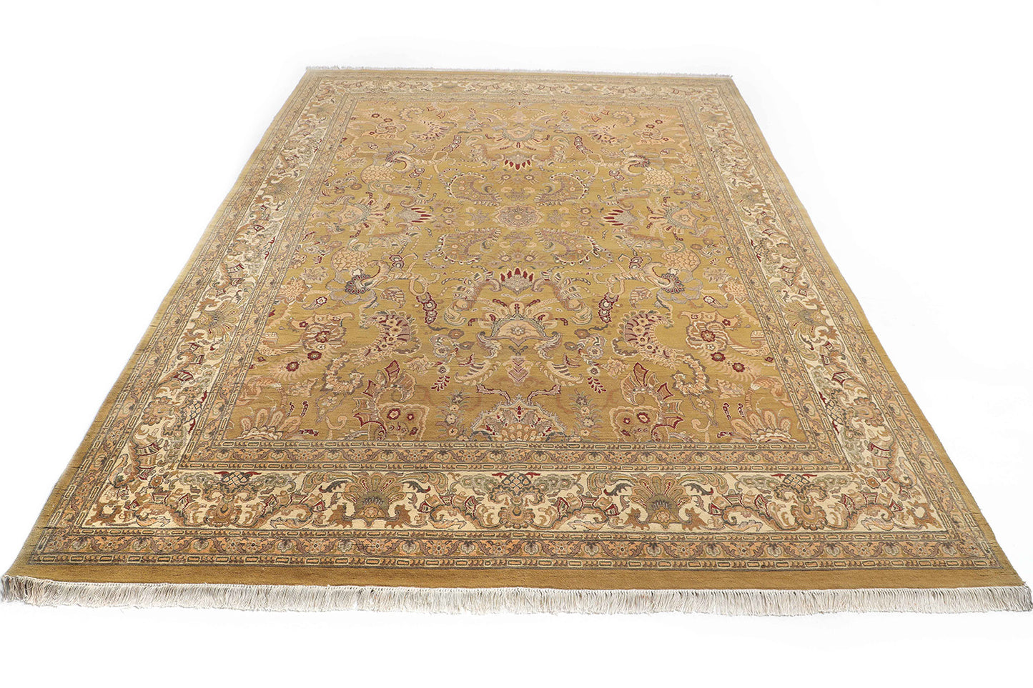Hand-Knotted Lahore Carpet 9' X 12'.4" Oriental, Gold Fine Wool Area Rug 9x12