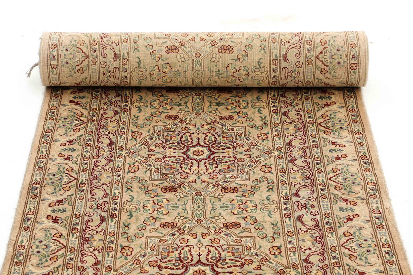 Hand-Knotted Lahore Carpet 2'.7" X 12'.6" Oriental, Bone Fine Wool Runner Rug 2.5x12