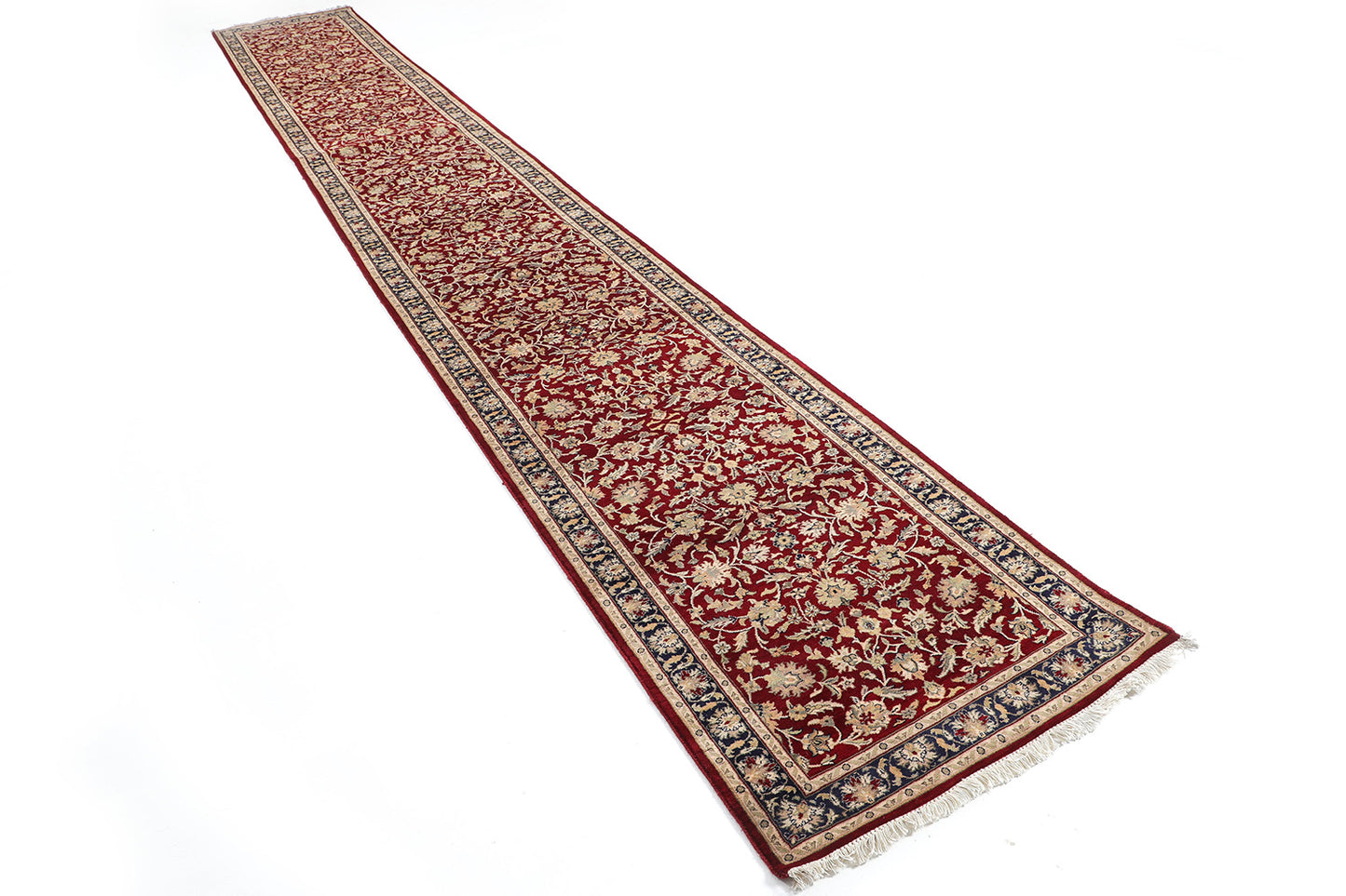 Hand-Knotted Lahore Carpet 2'.6" X 20' Oriental, Red Fine Wool Runner Rug 2.5x20