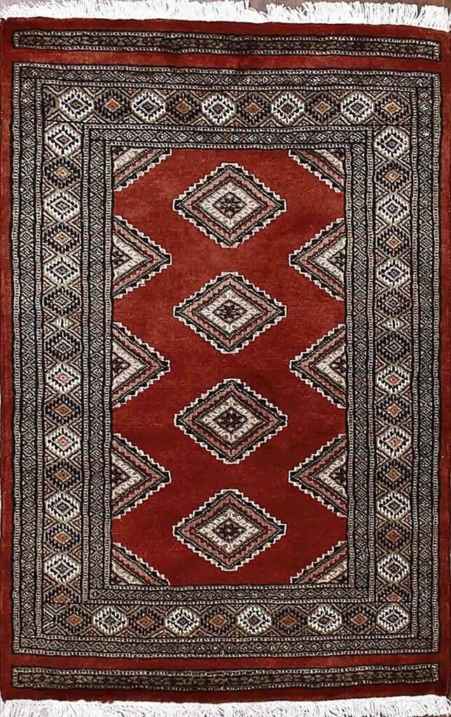 Traditional Hand-Knotted Modern Bokhara Area Rugs Red/Black Persian Rug (2.5 x 4) 2.5x4