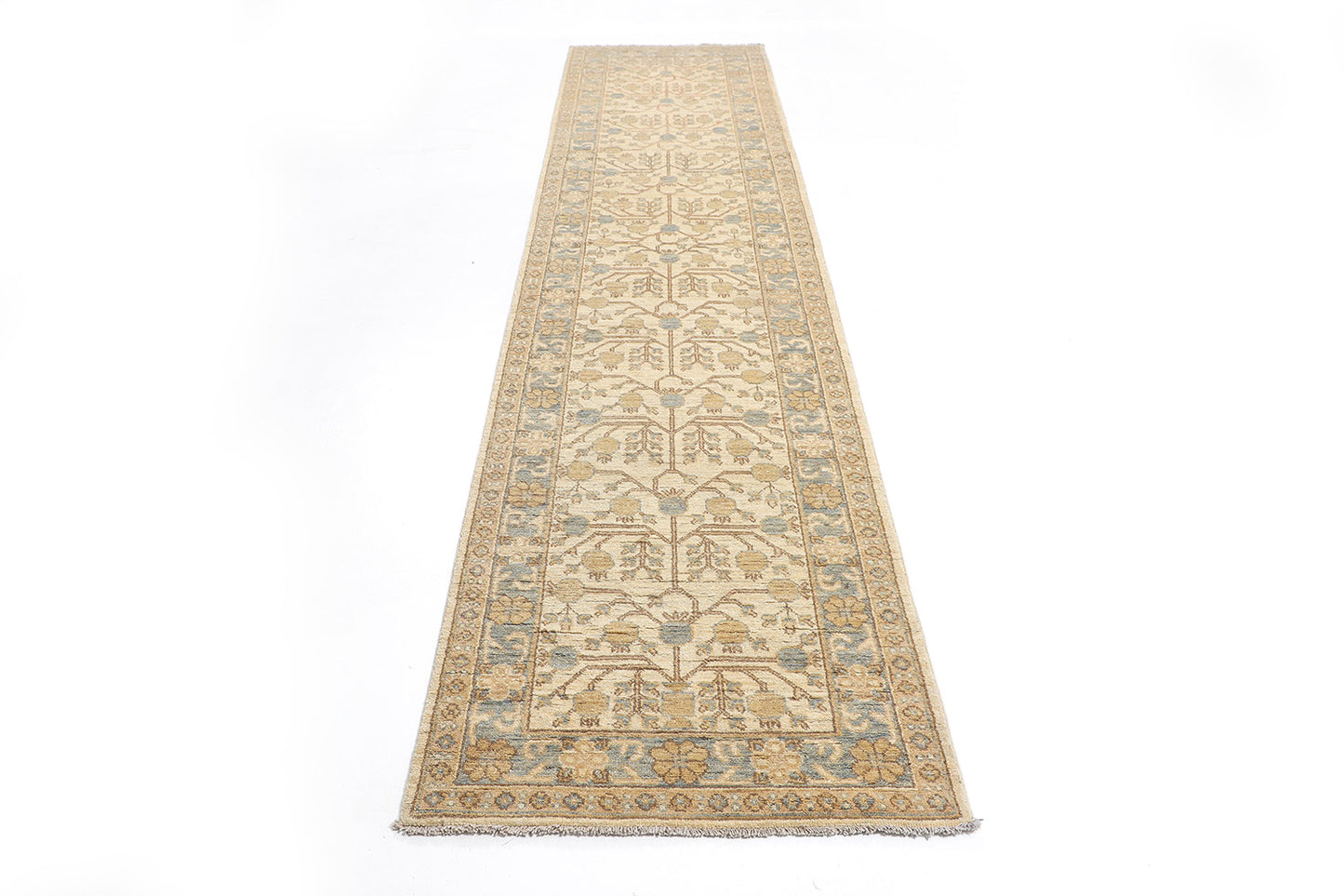 Hand-Knotted Khotan Tibet Carpet 2'.7" X 11'.3" Oriental, Ivory Fine Wool Runner Rug 2.5x12