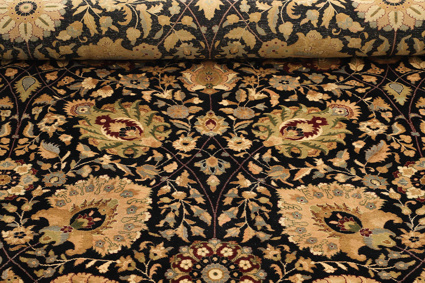 Hand-Knotted Lahore Carpet 9'.11" X 13'.5" Oriental, Black Fine Wool Area Rug 10x14