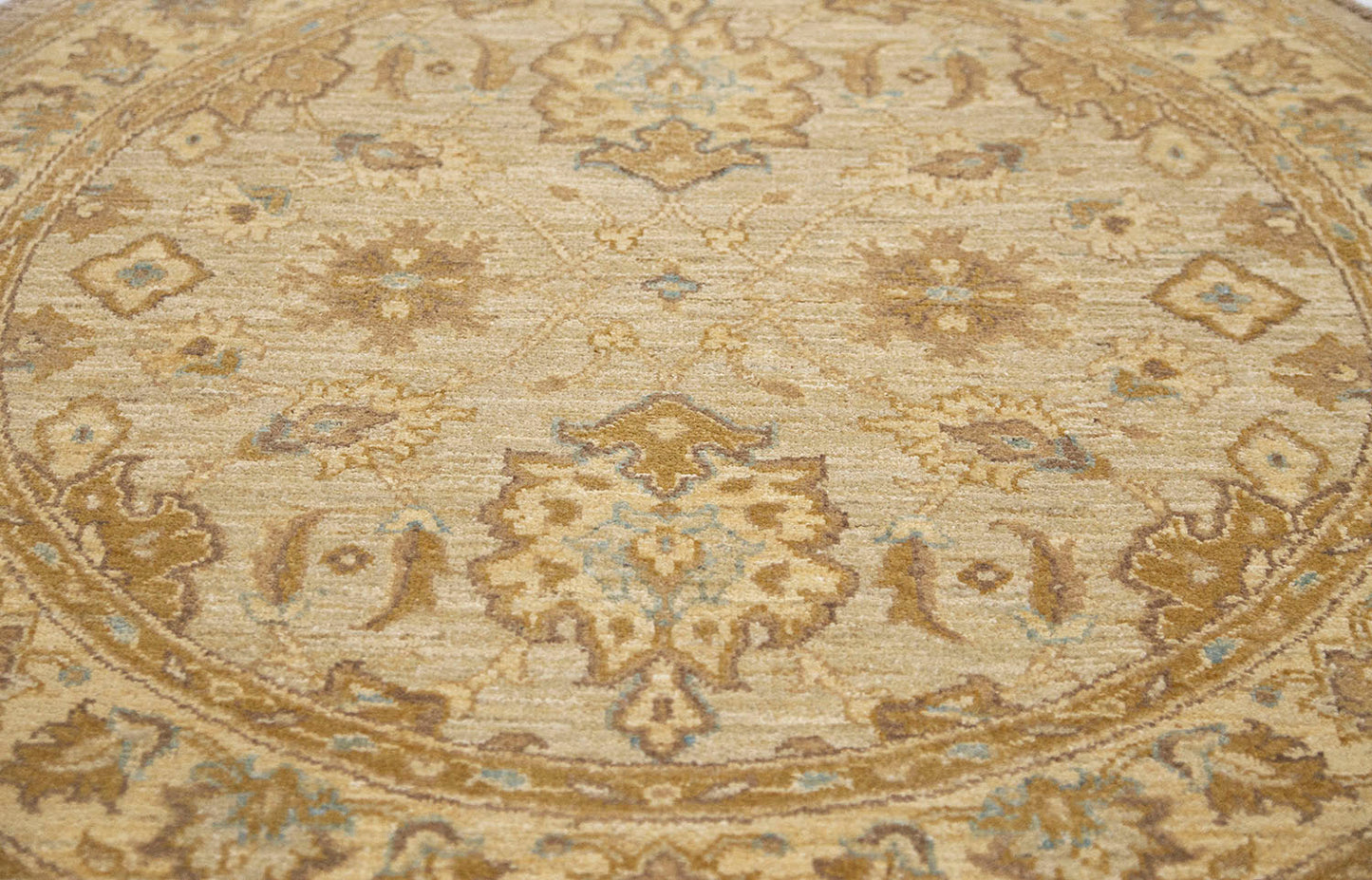 Hand-Knotted Oushak Carpet 4'.2" X 4'.1" Traditional, Beige Fine Wool Round Rug 4x4
