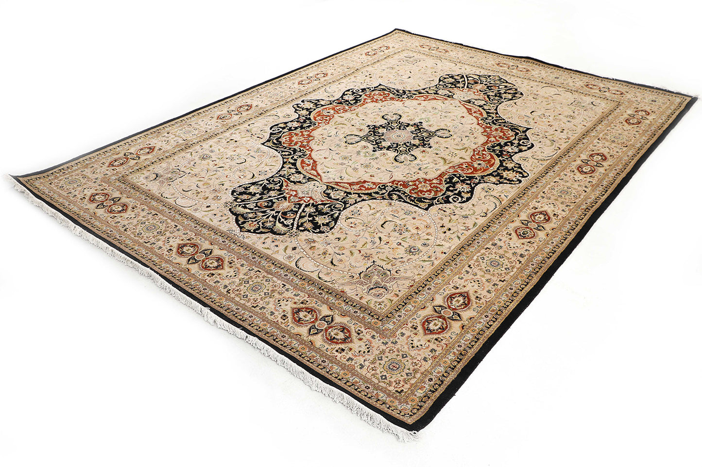 Hand-Knotted Lahore Carpet 9'.1" X 12'.6" Oriental, Black Fine Wool Area Rug 9x12