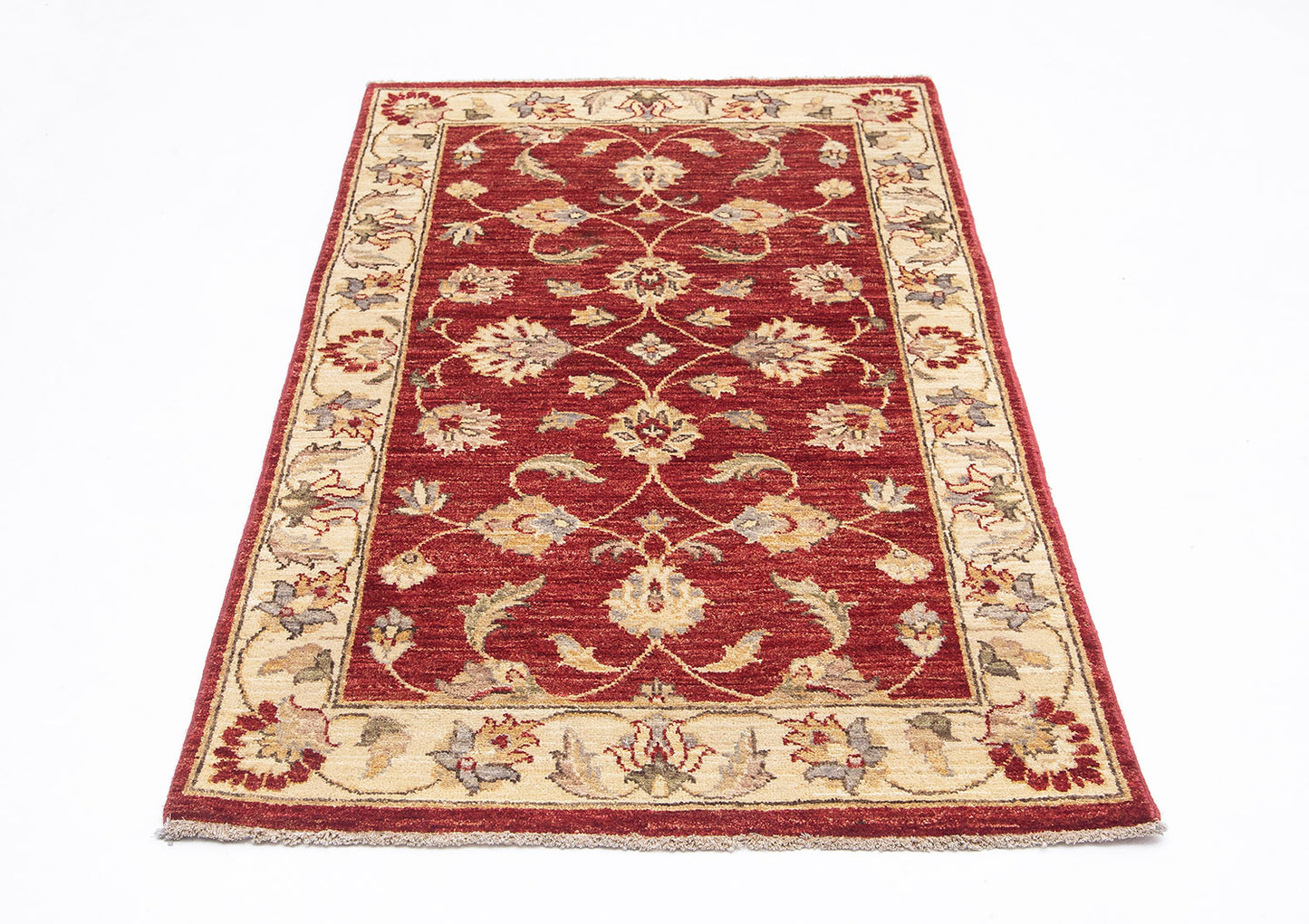 Hand-Knotted Oushak Carpet 3'.2" X 4'.9" Traditional, Red Fine Wool Accent Rug 3x5