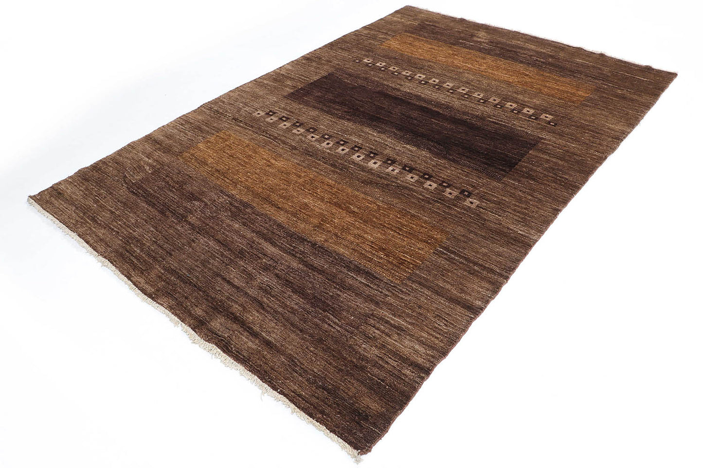 Hand-Knotted Gabbeh Carpet 5'.8" X 8'.3" Tribal, Choclate Fine Wool Area Rug 5.5x8
