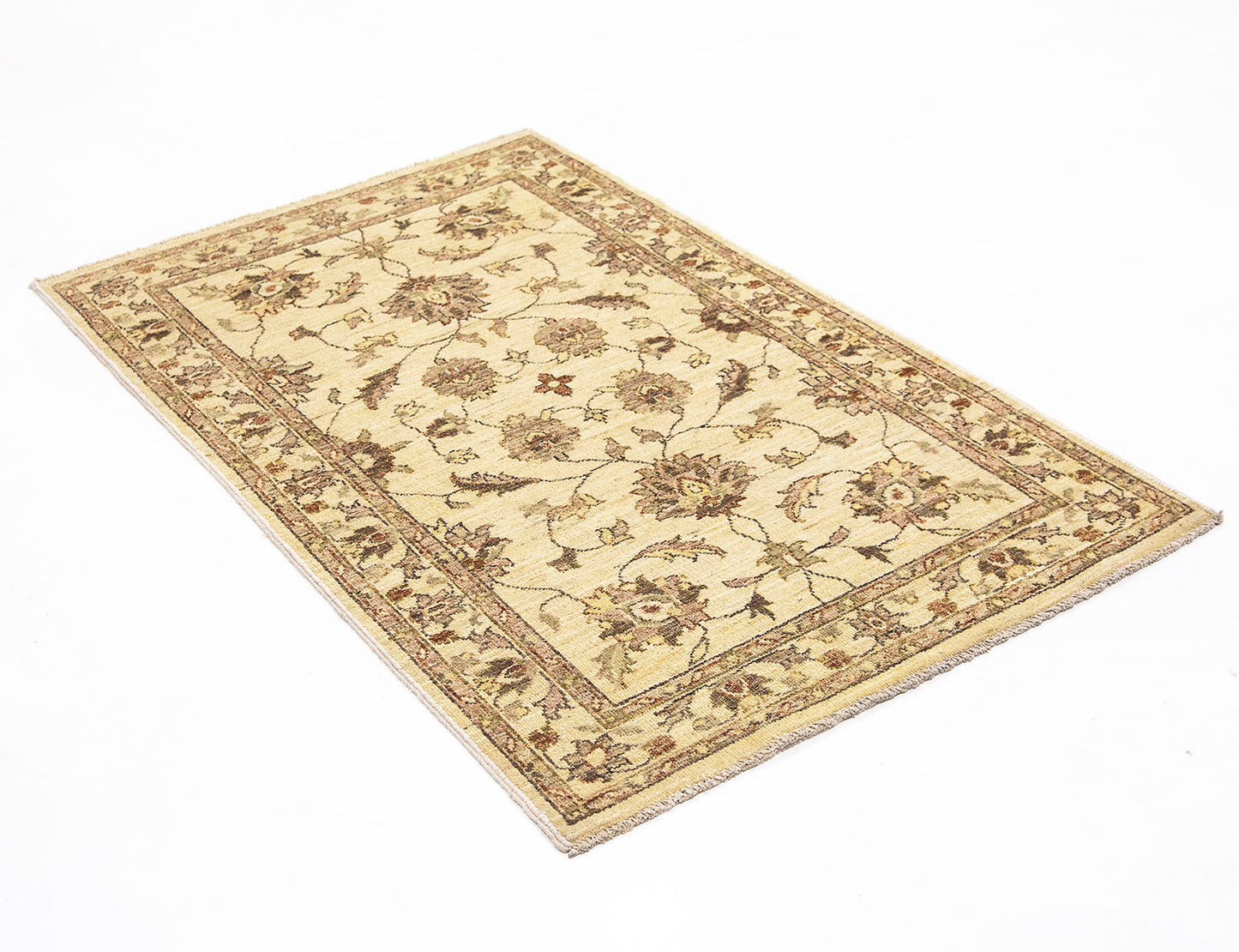 Hand-Knotted Oushak Carpet 3'.2" X 5'.5" Traditional, Beige Fine Wool Accent Rug 3x5