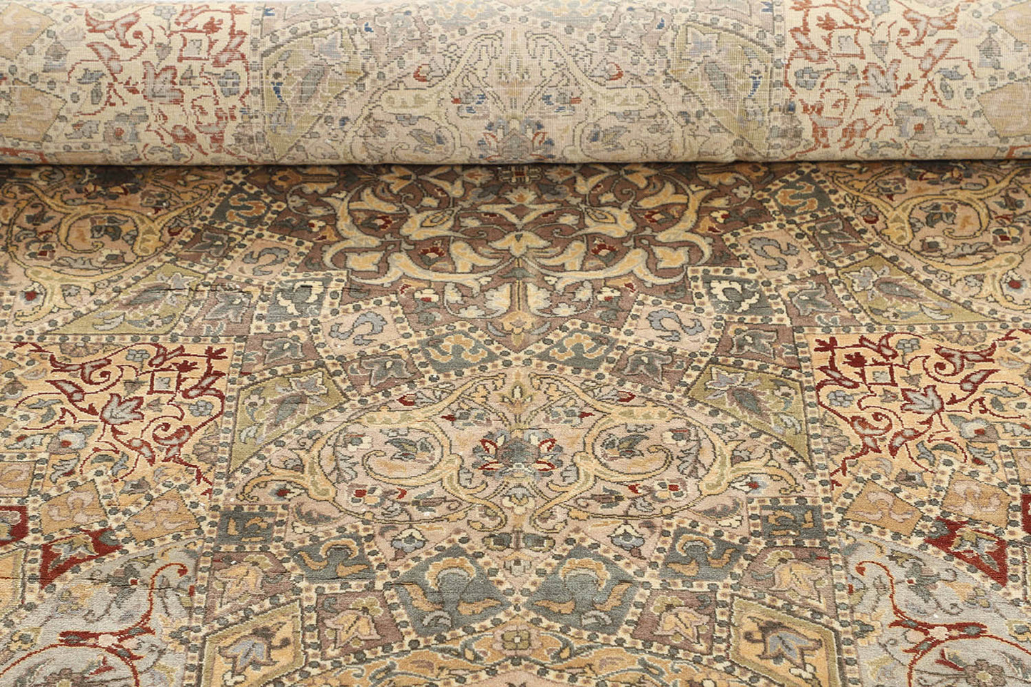 Hand-Knotted Lahore Carpet 9' X 12'.4" Oriental, Beige Fine Wool Area Rug 9x12