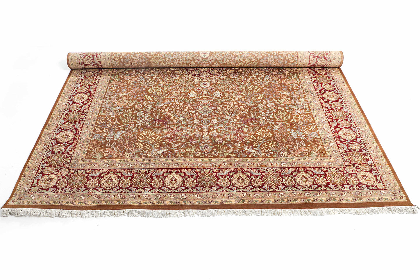 Hand-Knotted Lahore Carpet 8'.1" X 9'.11" Oriental, Brown Fine Wool Area Rug 8x10