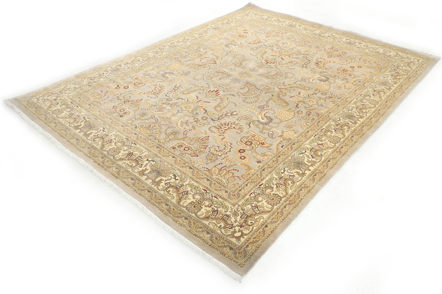 Hand-Knotted Lahore Carpet 8'.10" X 11'.8" Oriental, Grey Fine Wool Area Rug 9x12