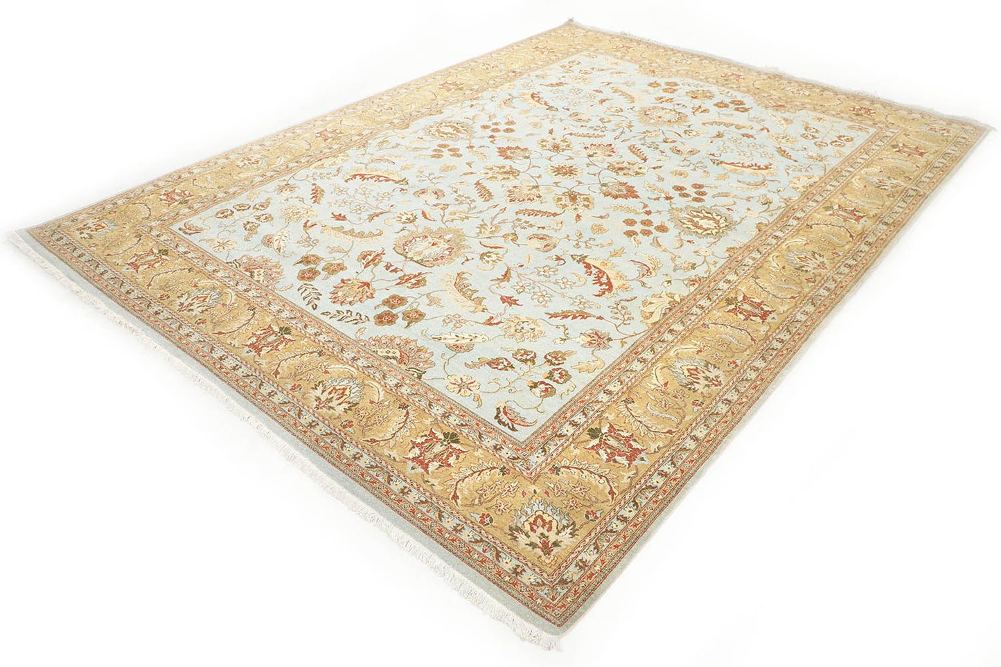 Hand-Knotted Lahore Carpet 10' X 14' Oriental, L/Blue Fine Wool Area Rug 10x14
