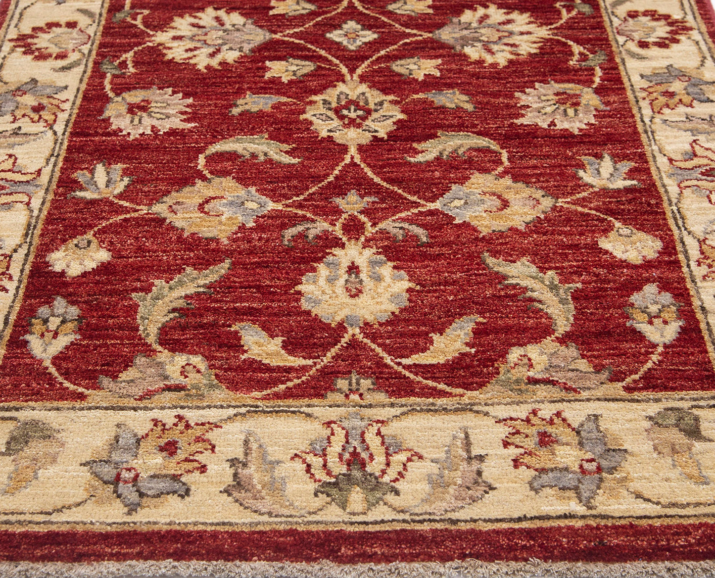 Hand-Knotted Oushak Carpet 3'.2" X 4'.9" Traditional, Red Fine Wool Accent Rug 3x5