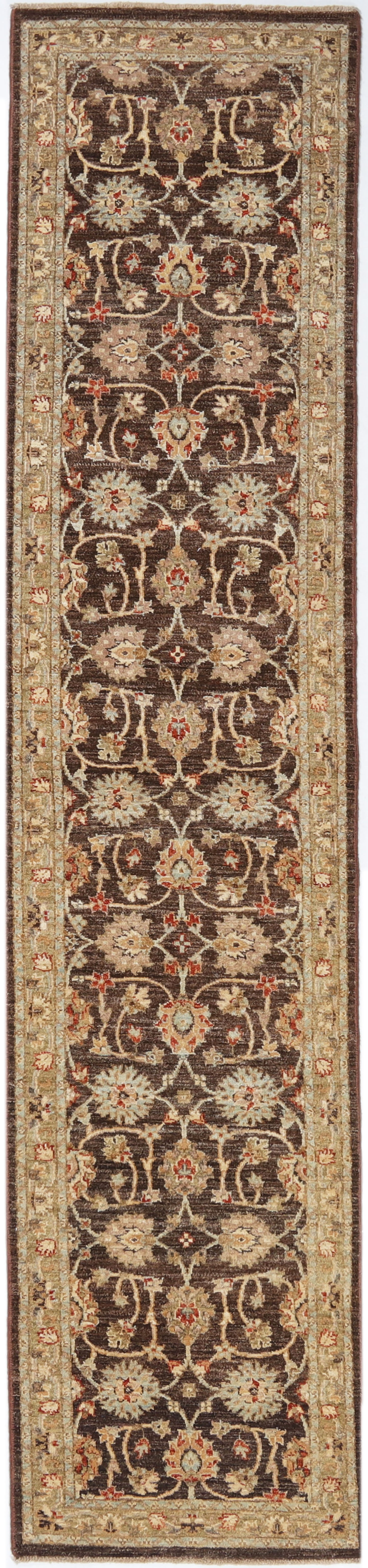 Hand-Knotted Oushak Carpet 2'.7" X 12' Traditional, Brown Fine Wool Runner Rug 2.5x12
