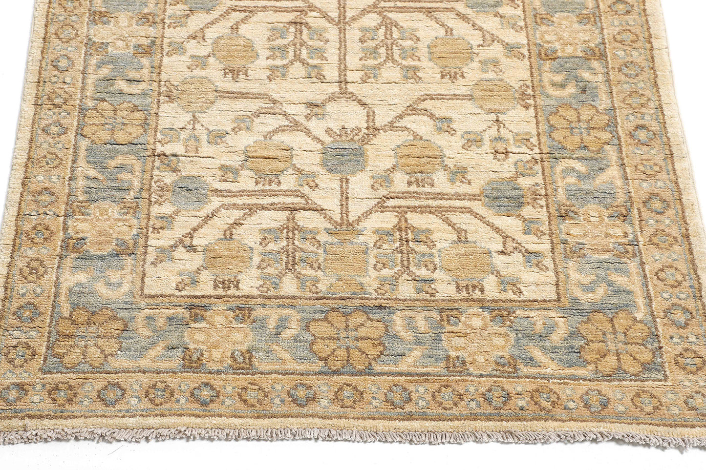 Hand-Knotted Khotan Tibet Carpet 2'.7" X 11'.3" Oriental, Ivory Fine Wool Runner Rug 2.5x12
