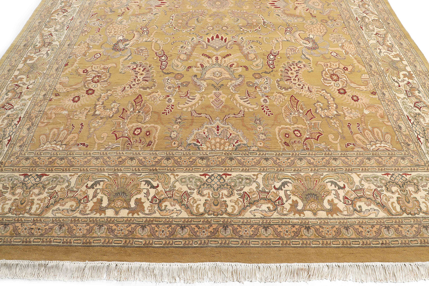 Hand-Knotted Lahore Carpet 9' X 12'.4" Oriental, Gold Fine Wool Area Rug 9x12