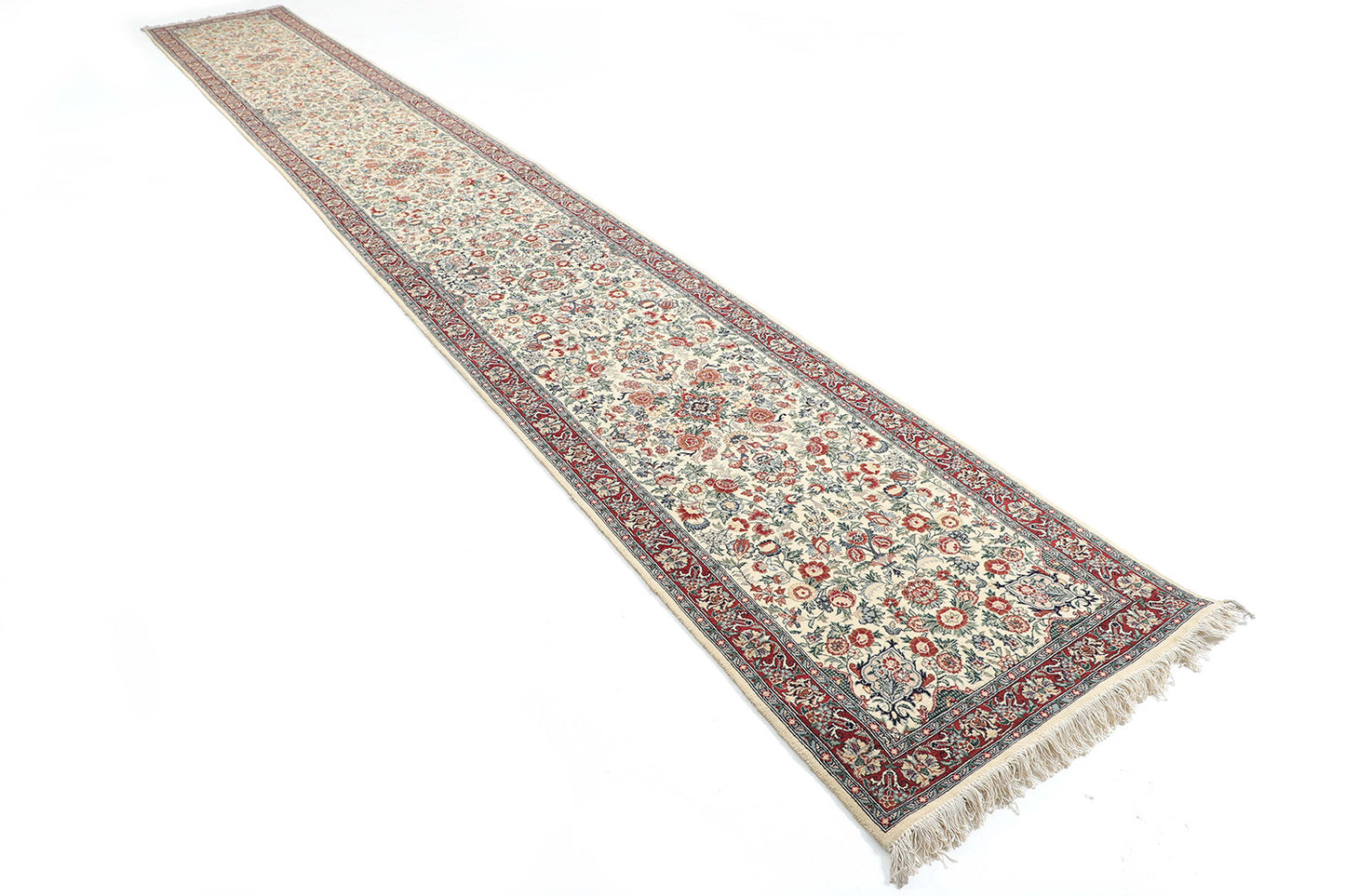 Hand-Knotted Lahore Carpet 2'.7" X 19'.2" Oriental, Ivory Fine Wool Runner Rug 2.5x20