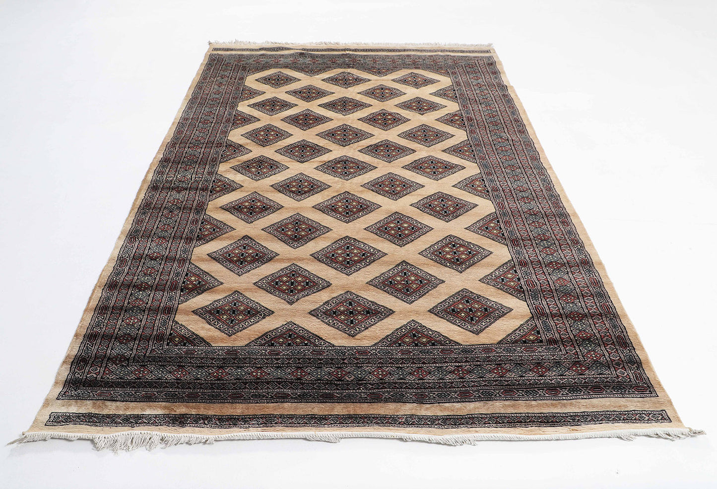Hand-Knotted Bokhara Carpet 5'.8" X 8'.2" Beige Fine Wool Area Rug 6x8