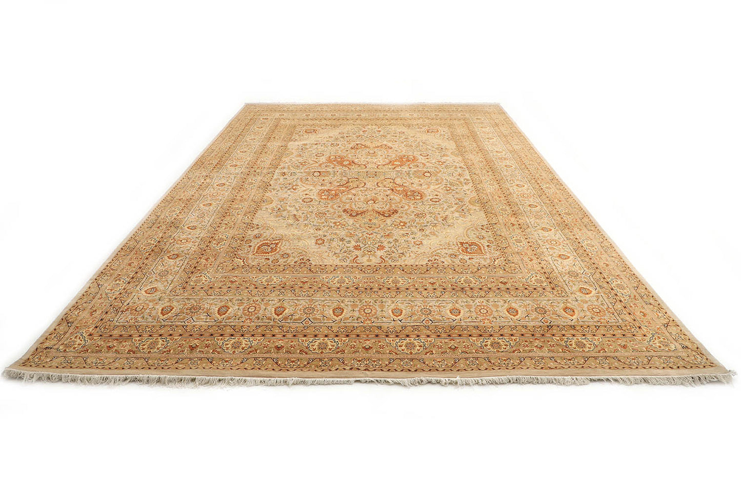Hand-Knotted Lahore Carpet 11'.11" X 17'.7" Oriental, Bone Fine Wool Area Rug 12x18
