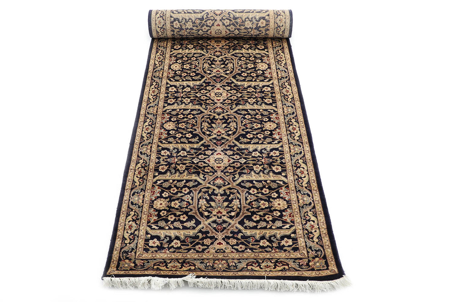 Hand-Knotted Lahore Carpet 2'.8" X 12'.2" Oriental, Blue Fine Wool Runner Rug 2.5x12