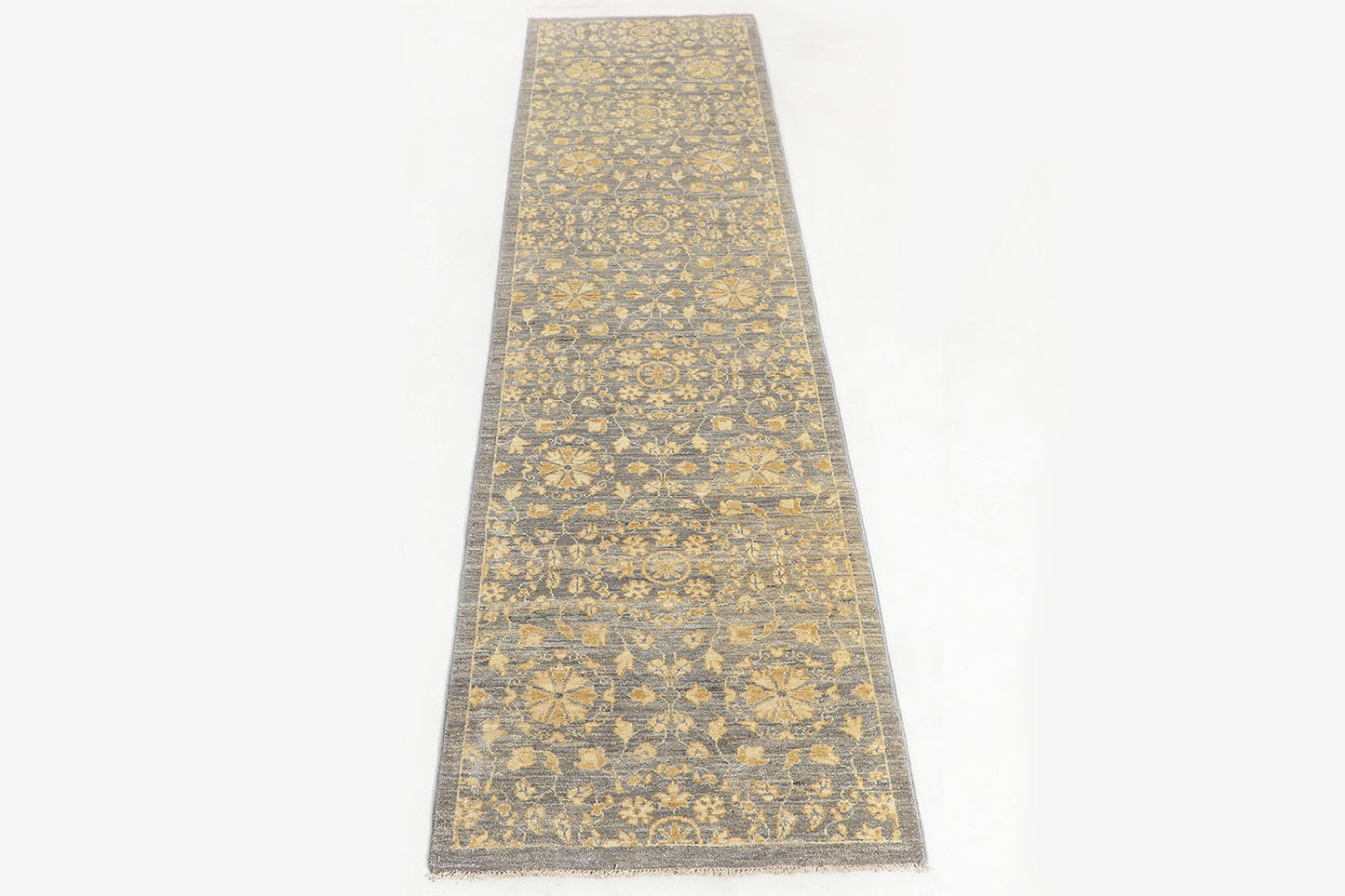 Hand-Knotted Oushak Carpet 2'.8" X 10' Traditional, Grey Fine Wool Runner Rug 2.5x10