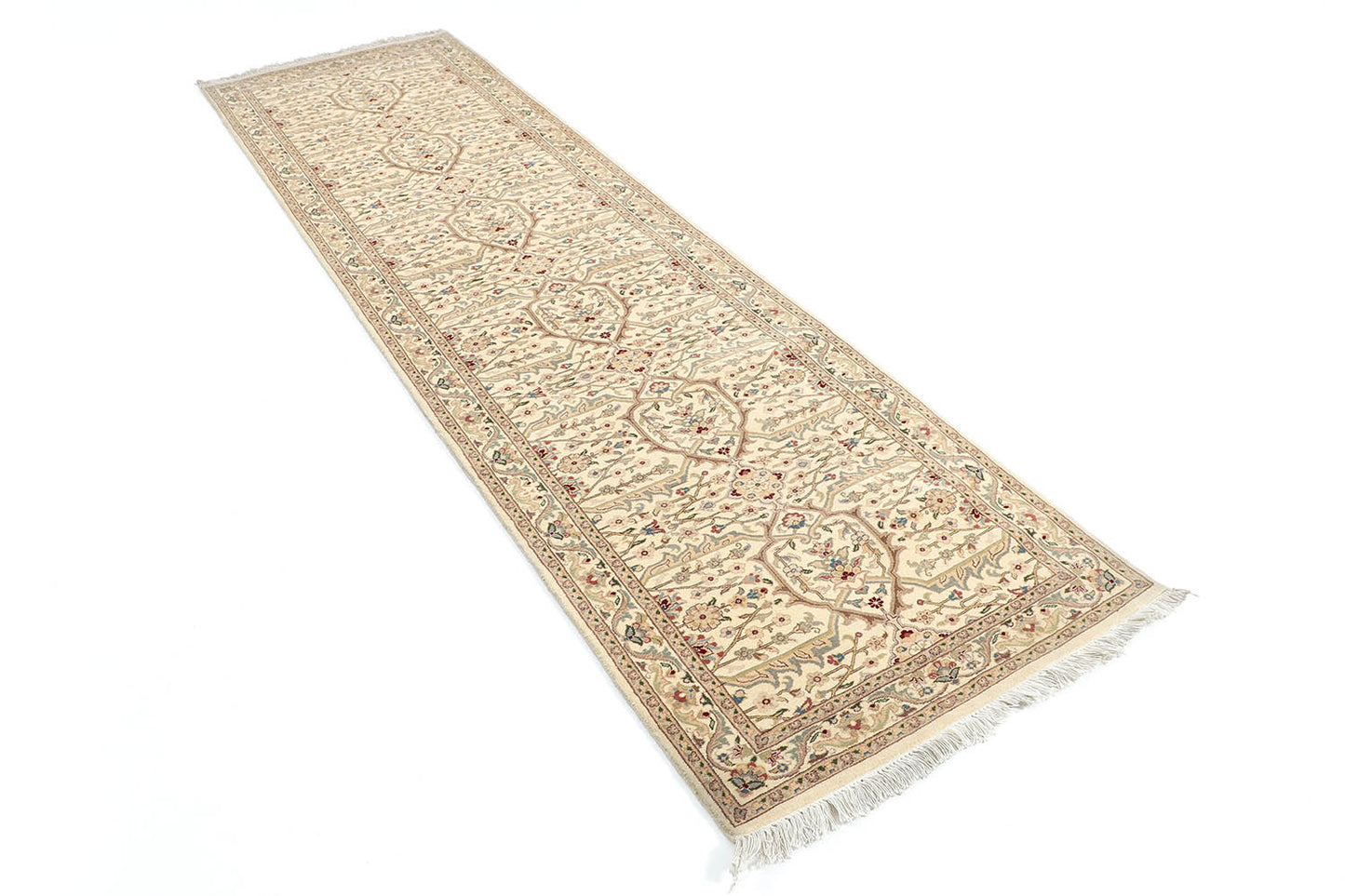 Hand-Knotted Lahore Carpet 2'.7" X 9'.4" Oriental, Ivory Fine Wool Runner Rug 2.5x10