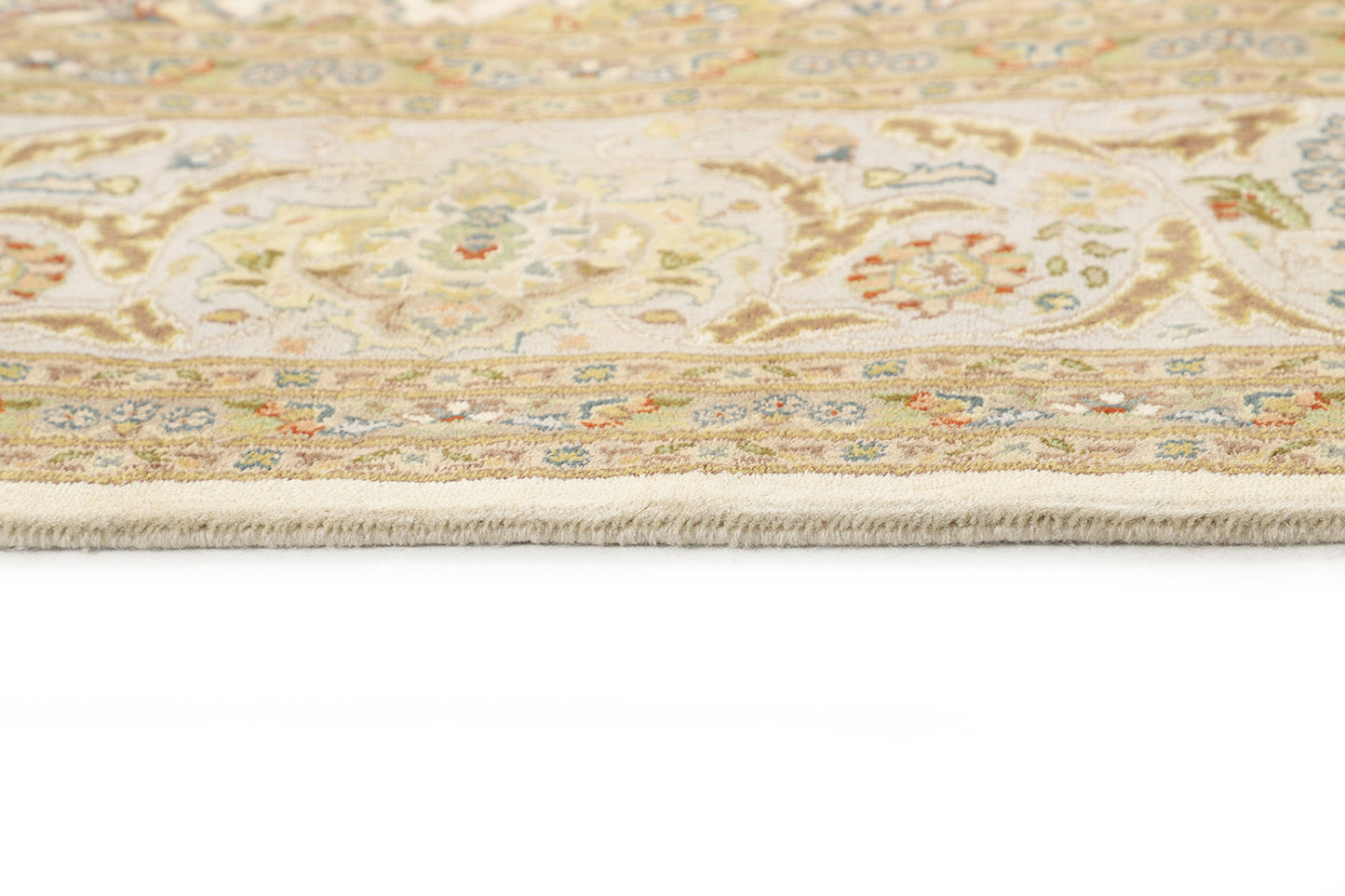 Hand-Knotted Lahore Carpet 8'.1" X 10' Oriental, Ivory Fine Wool Area Rug 8x10