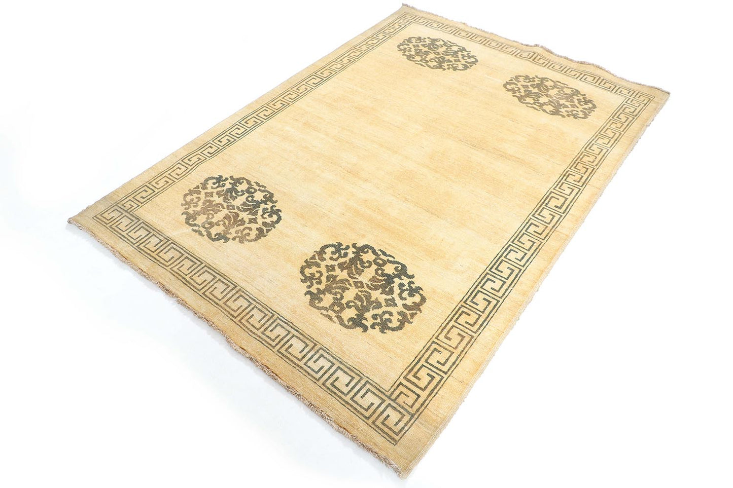 Hand-Knotted Oushak Carpet 4'.8" X 6'.8" Traditional, Beige Fine Wool Area Rug 4x7