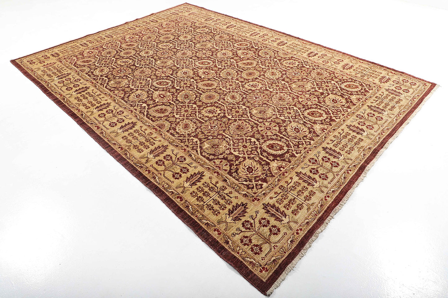 Hand-Knotted Oushak Carpet 7'.1" X 9'9" Traditional, Maroon Fine Wool Area Rug7x10