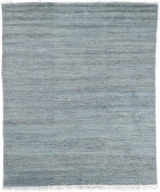 Hand-Knotted Gabbeh Carpet 8'.1" X 10'.1" , Blue Fine Wool Area Rug 8x10