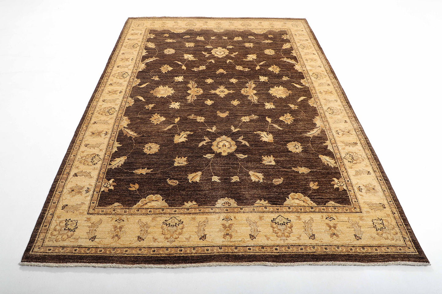 Hand-Knotted Oushak Carpet 5'.8" X 8'.1" Traditional, Chcolate Fine Wool Area Rug 5.5x8
