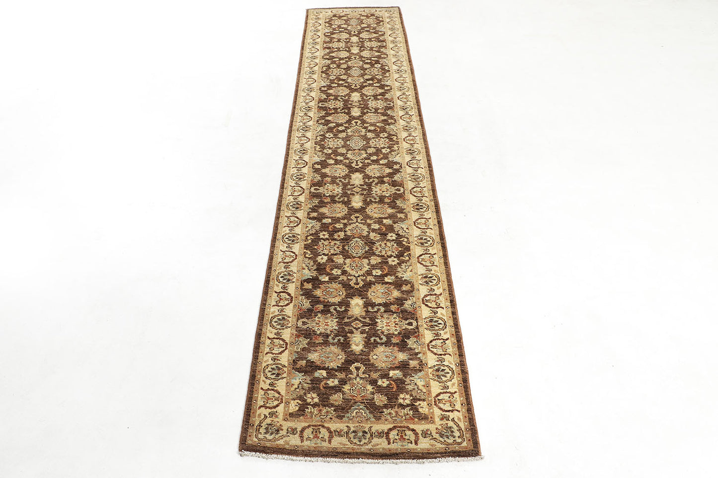 Hand-Knotted Oushak Carpet 2'.7" X 12'.6" Traditional, Brown Fine Wool Runner Rug 2.5x12